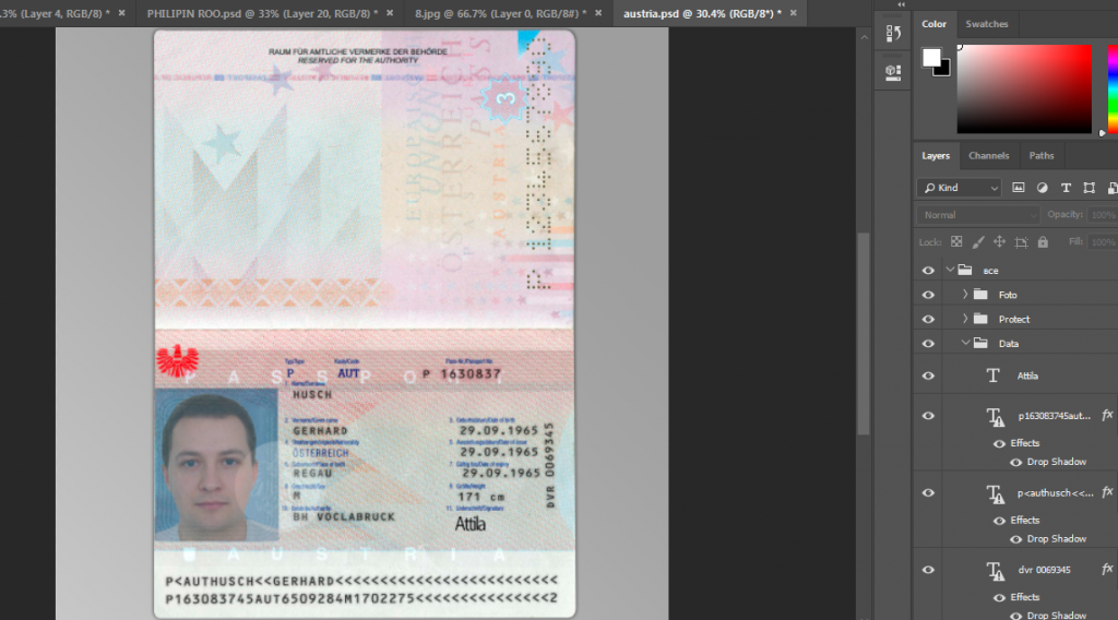 فایل فتوشاپ یا لایه باز پاسپورت اتریش