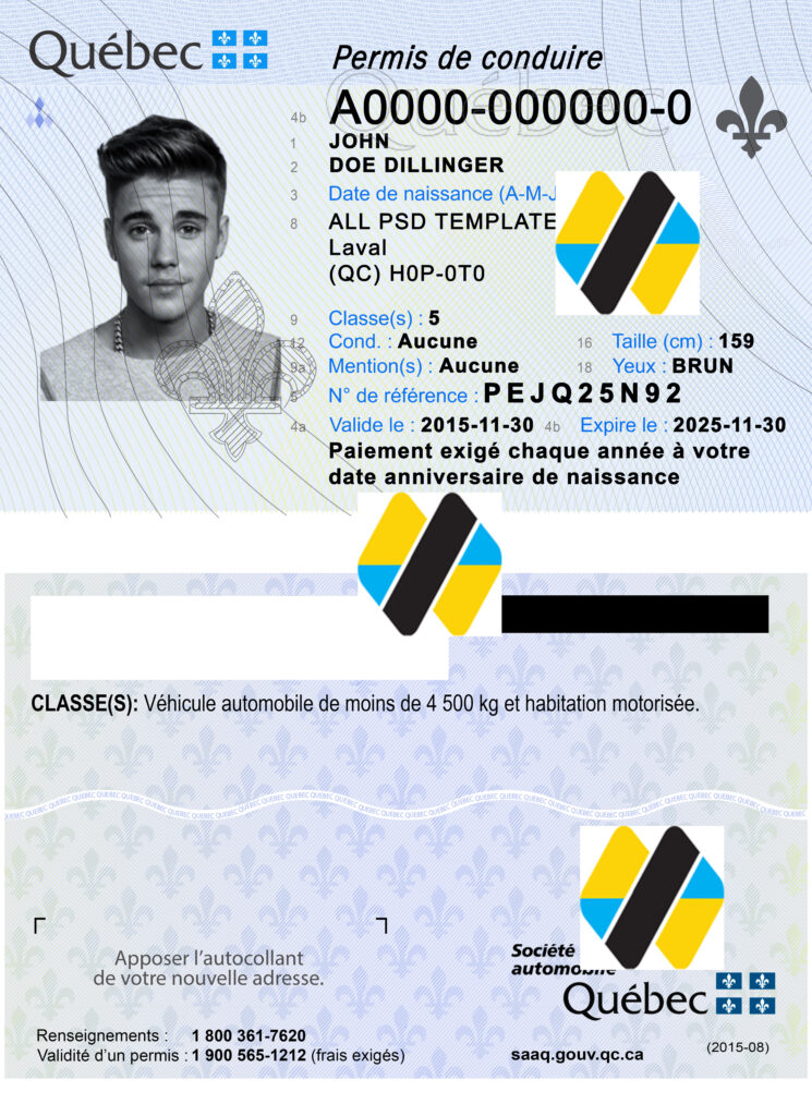 download new version driver's license of the state of Quebec, Canada | دانلود لایه باز گواهینامه رانندگی ایالت کبک کانادا