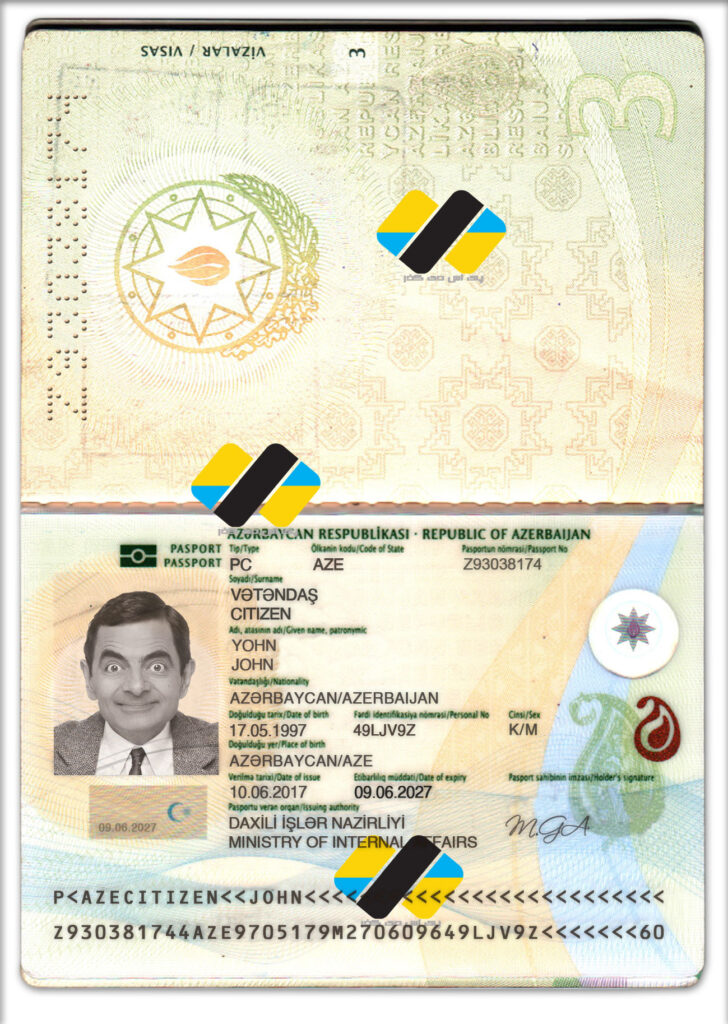 دانلود لایه باز پاسپورت جمهوری آذربایجان جدید | download new version azerbaiyan passport psd template new version