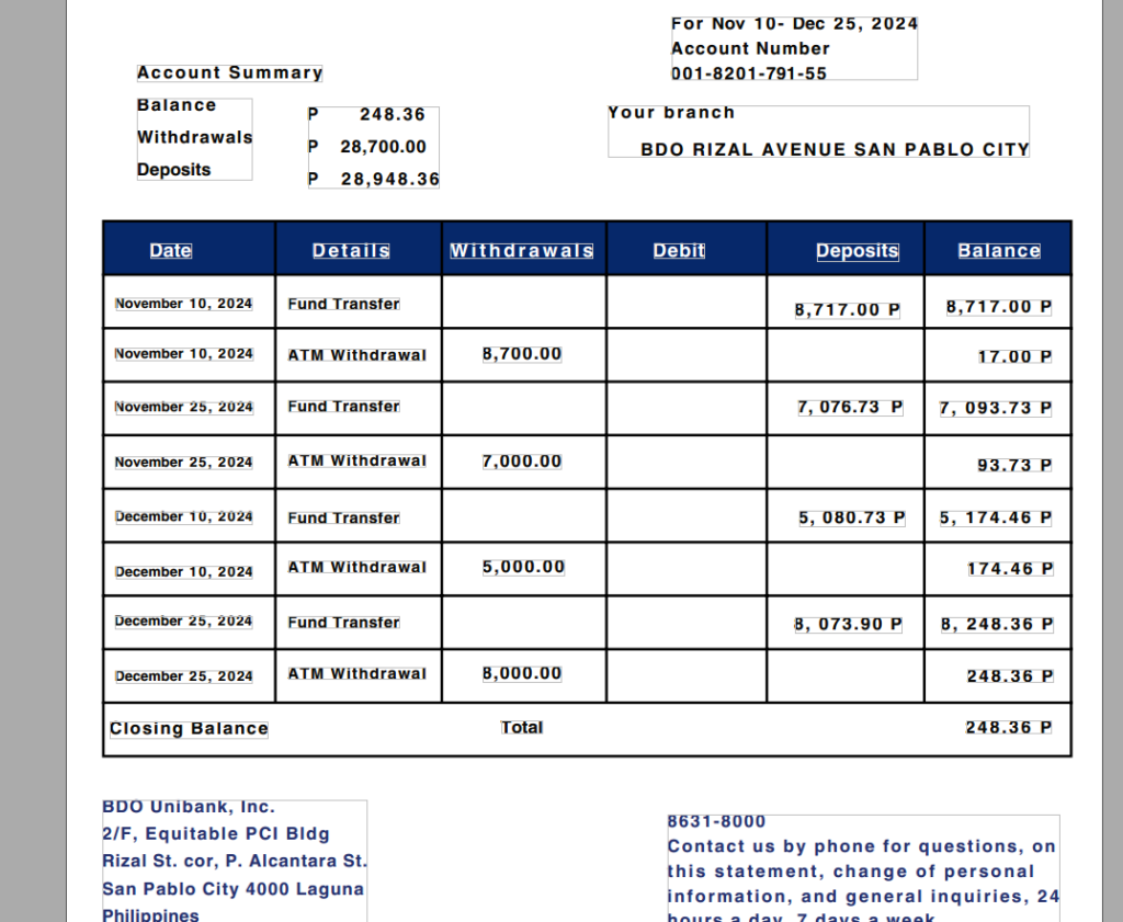 دانلبود نسخه جدید صورتحساب بانکی فیلپین 2025 NEW VERSEION PHILIPPINES BANK STATEMENT 2025