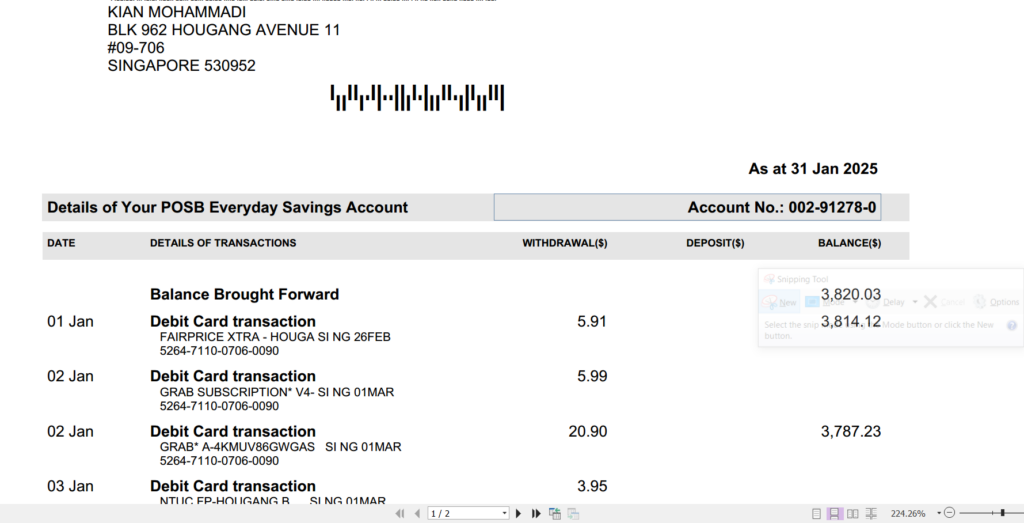 دانلود نسخه جدید صورتحساب بانکی سنگاپور 2025 - download new version singapore bank statement 2025